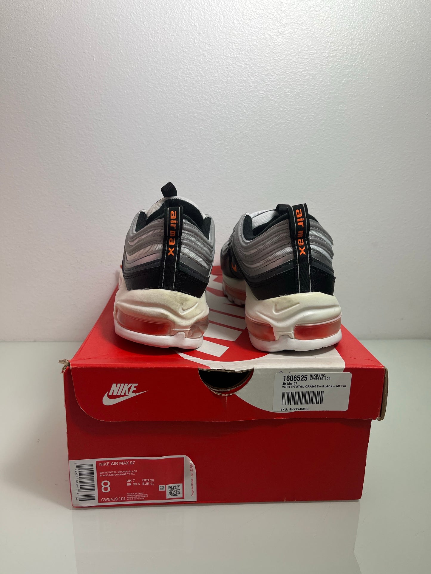 Nike Air Max 97 "White/Total Orange" Men's 8 - CW5419 101