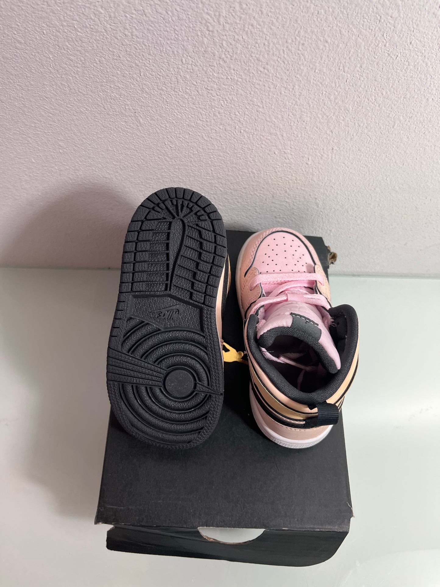 Jordan 1 Mid "Pink Foam/Black-White" (TD) Toddler's 7c-644507 601